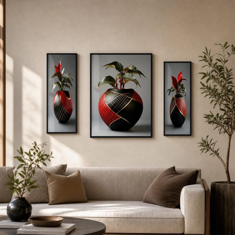 Flower Vase Wall Art � Vibrant Floral 3-Panel MDF Frame