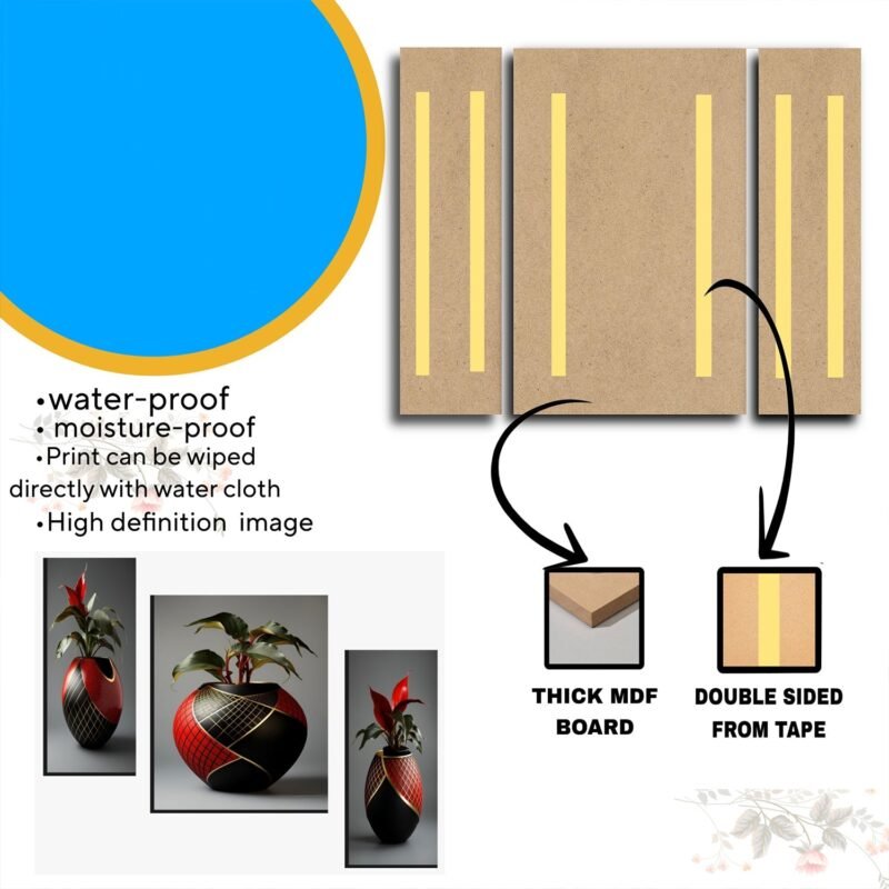 Flower Vase Wall Art � Vibrant Floral 3-Panel MDF Frame