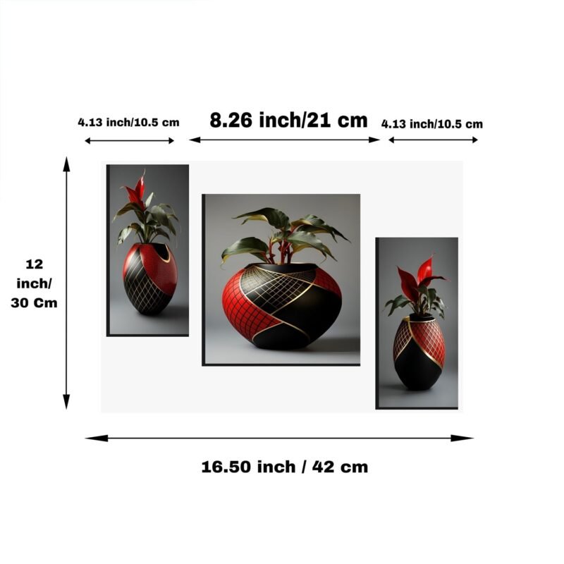 Flower Vase Wall Art � Vibrant Floral 3-Panel MDF Frame