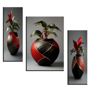 Flower Vase Wall Art � Vibrant Floral 3-Panel MDF Frame