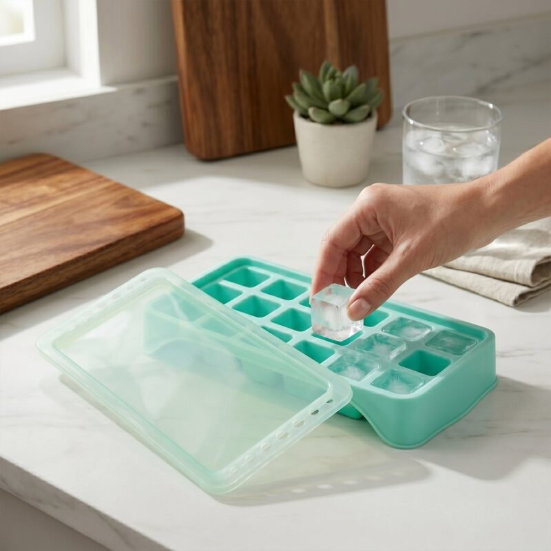 Ice Cube Tray � Leak-Proof with 18-Grid Silicone Design