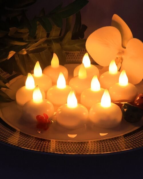 LED Floating Candles – Smokeless Lotus Set of 12 for Festive Decor