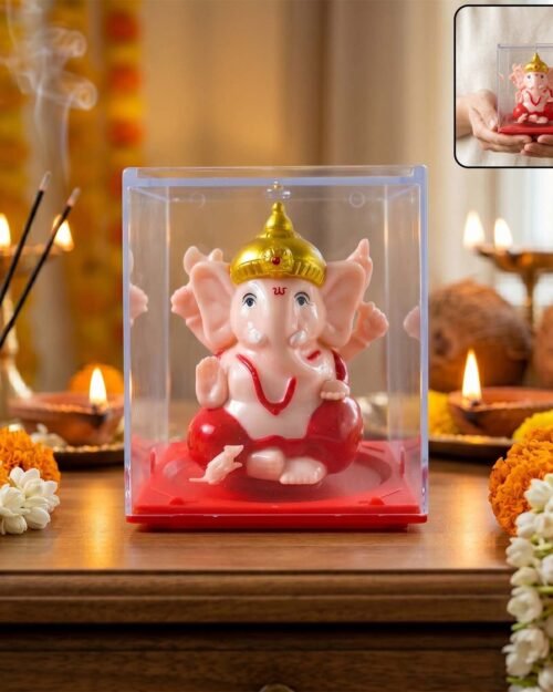 Hand-Moving Small Ganesha Idol – Vibrant Red & Gold Decor
