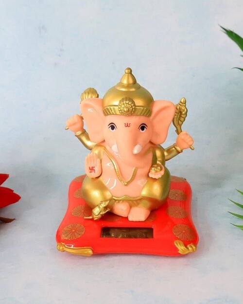 Lord Ganesh Idol with Solar-Powered Base – Medium Decorative Statue