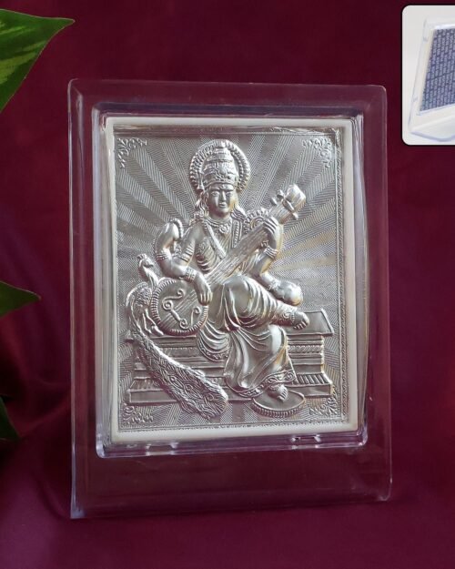 Silver Saraswati Maa Photo Frame – Elegant Spiritual Decor