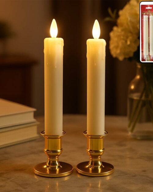 LED Flameless Taper Candles – Set of 2 Realistic Flickering Lights