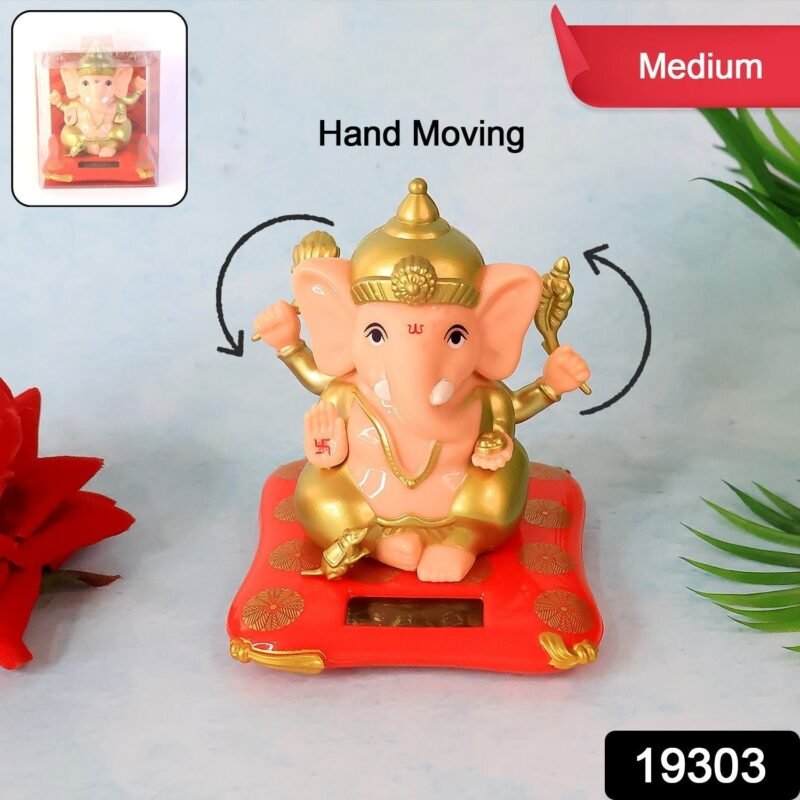 Lord Ganesh Idol with Solar-Powered Base – Medium Decorative Statue