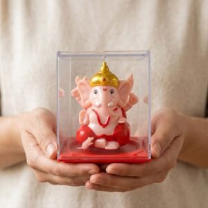 Hand-Moving Small Ganesha Idol – Vibrant Red & Gold Decor