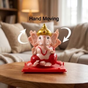 Hand-Moving Small Ganesha Idol – Vibrant Red & Gold Decor