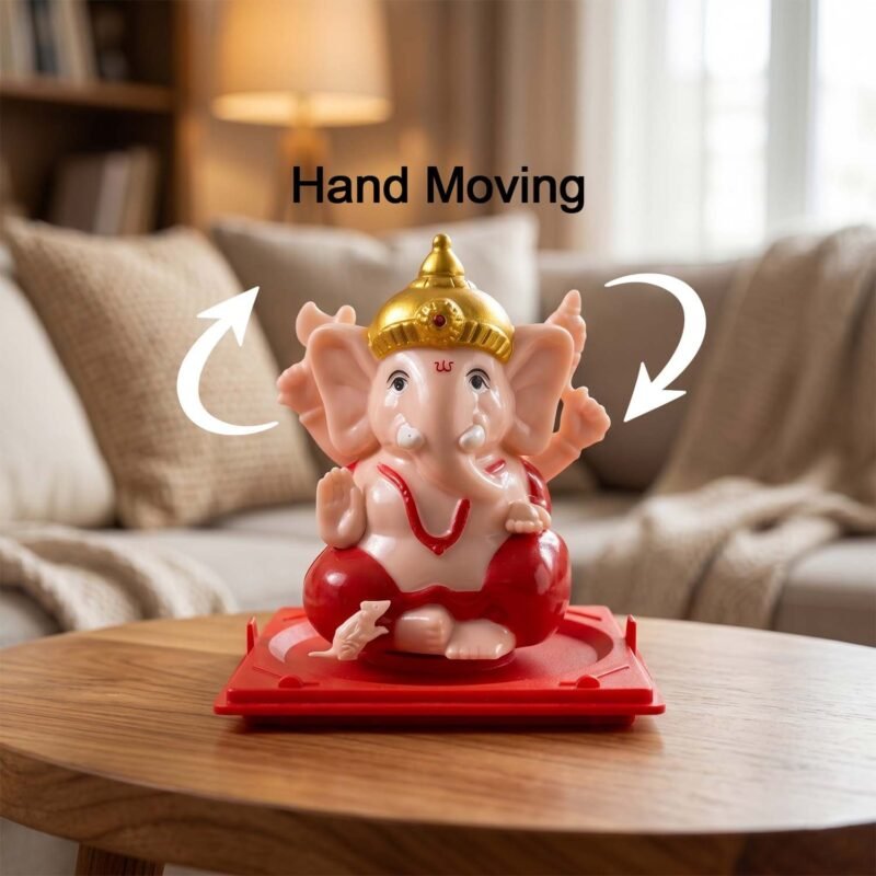 Hand-Moving Small Ganesha Idol – Vibrant Red & Gold Decor