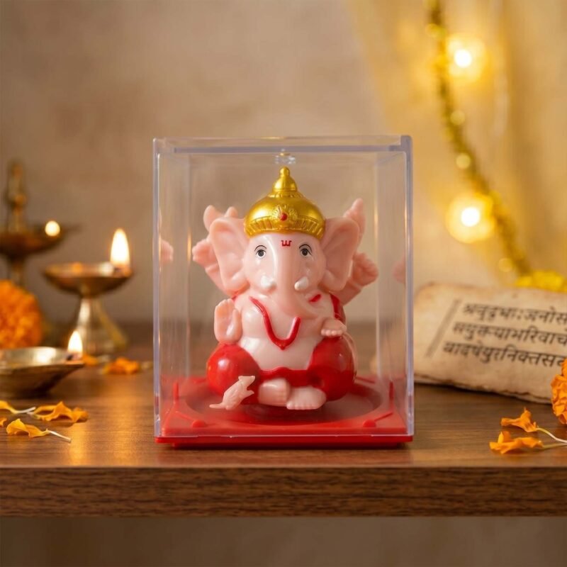 Hand-Moving Small Ganesha Idol – Vibrant Red & Gold Decor