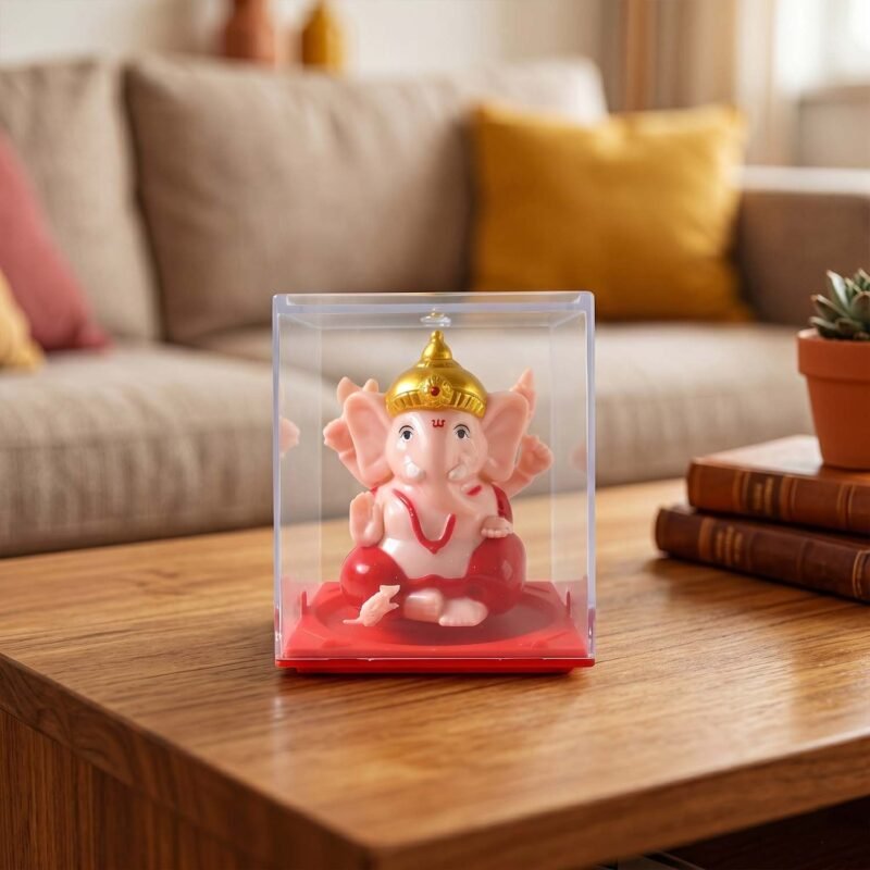 Hand-Moving Small Ganesha Idol – Vibrant Red & Gold Decor