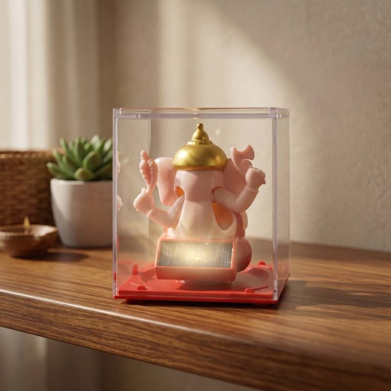 Hand-Moving Small Ganesha Idol – Vibrant Red & Gold Decor
