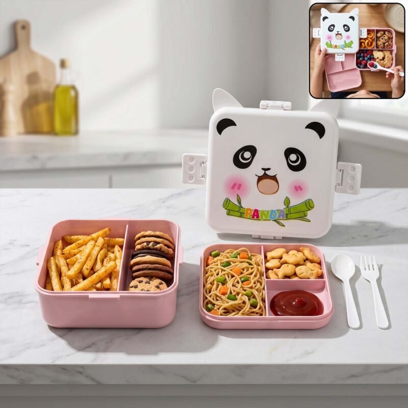 lunchbox1.jpg Kids Lunch Box with Compartments � Panda Design & Utensils for School & Travel