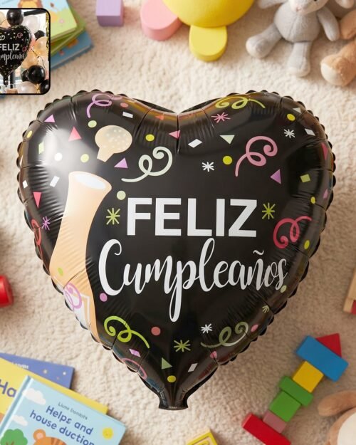 Black Heart Feliz Cumplea�os Foil Balloon � Bright Party Decor