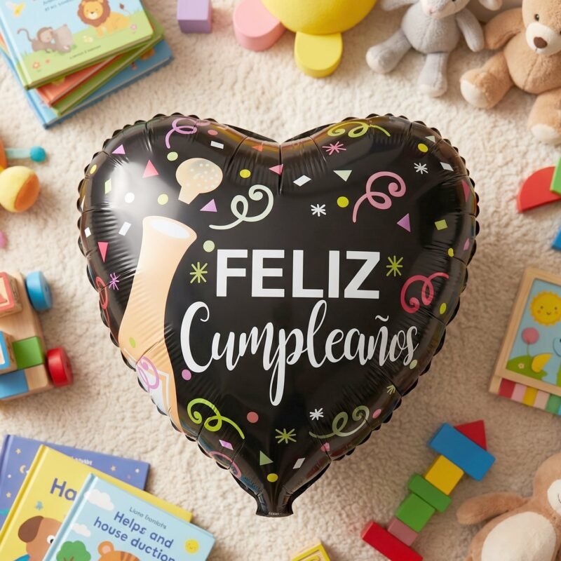 Black Heart Feliz Cumplea�os Foil Balloon � Bright Party Decor