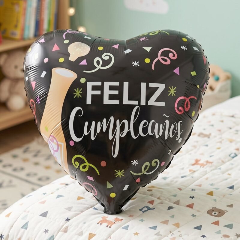 Black Heart Feliz Cumplea�os Foil Balloon � Bright Party Decor