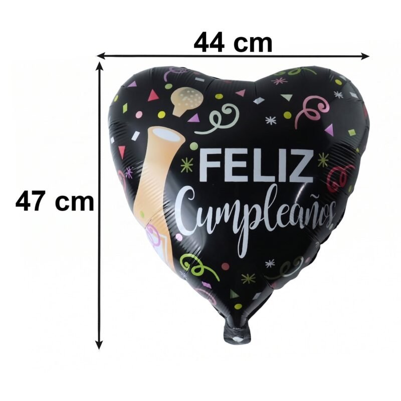Black Heart Feliz Cumplea�os Foil Balloon � Bright Party Decor