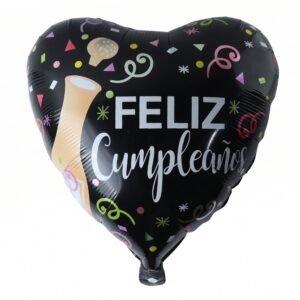 Black Heart Feliz Cumplea�os Foil Balloon � Bright Party Decor