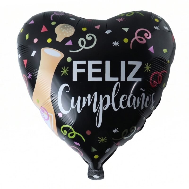 Black Heart Feliz Cumplea�os Foil Balloon � Bright Party Decor