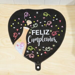 Black Heart Feliz Cumplea�os Foil Balloon � Bright Party Decor