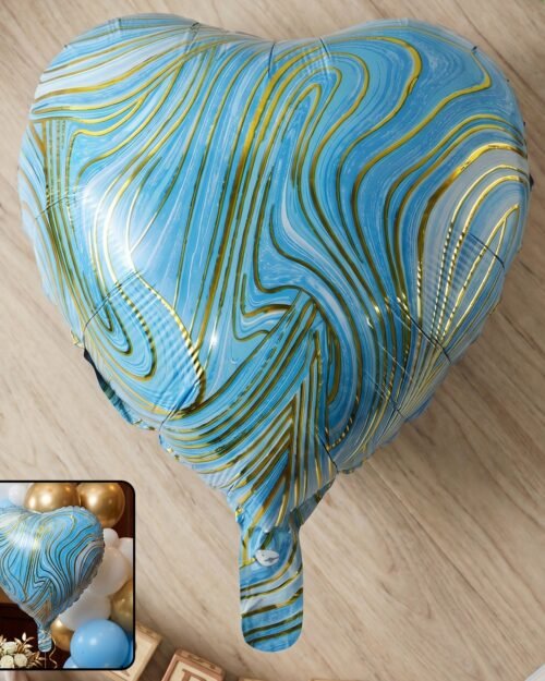 Blue Marble Heart Foil Balloon � Bright & Festive Party Decor