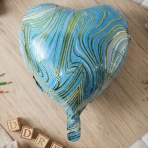 Blue Marble Heart Foil Balloon � Bright & Festive Party Decor