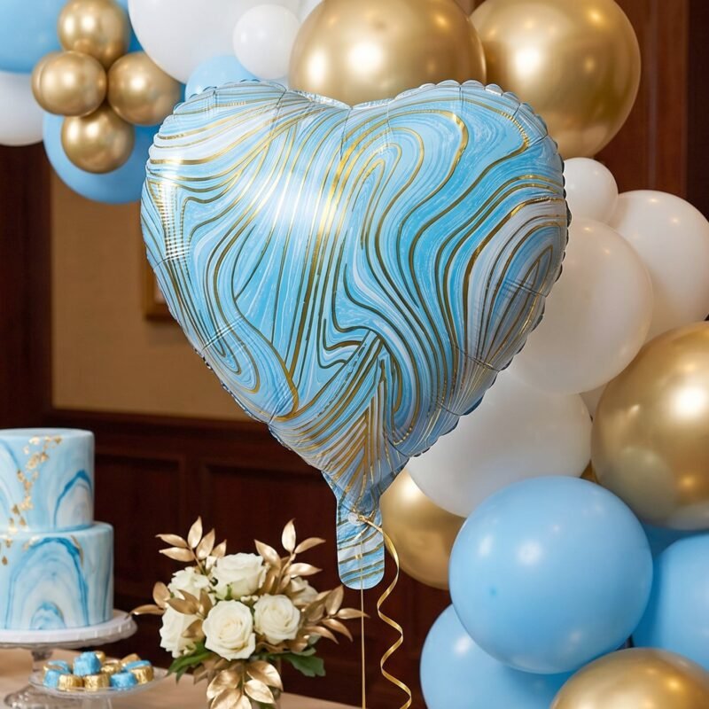 Blue Marble Heart Foil Balloon � Bright & Festive Party Decor