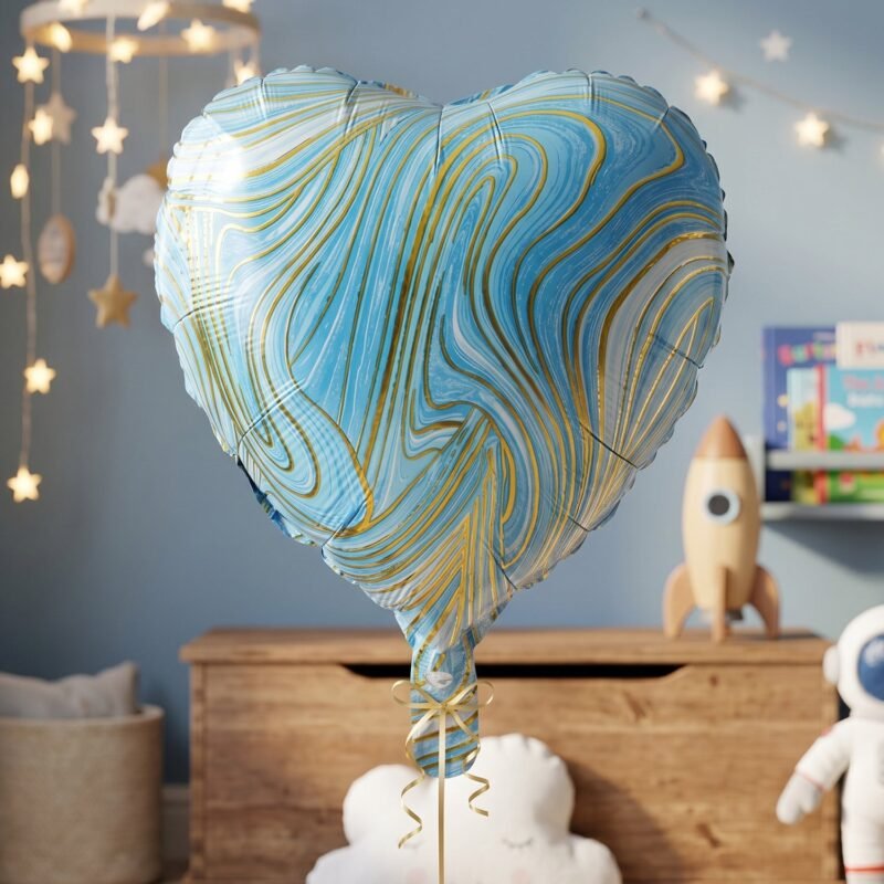 Blue Marble Heart Foil Balloon � Bright & Festive Party Decor