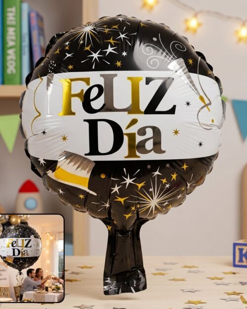 Black Gold 'Feliz Dia' Foil Balloon � Bright Party Decor for Celebrations