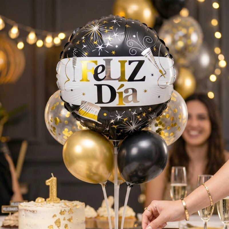 party-decoration-balloons_6_-5.jpg Black Gold 'Feliz Dia' Foil Balloon � Bright Party Decor for Celebrations