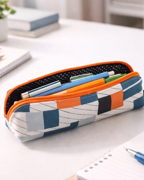 Designer Fabric Zipper Pencil Pouch – Compact & Stylish Organizer