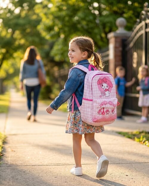 pinkkittyschoolbag-03.jpg Kids Backpack � Adorable My Melody Design with Bow & Bunny