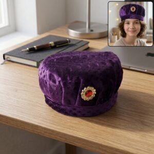 Velvet Boys Cap – Elegant Festive Headwear with Stone Brooch