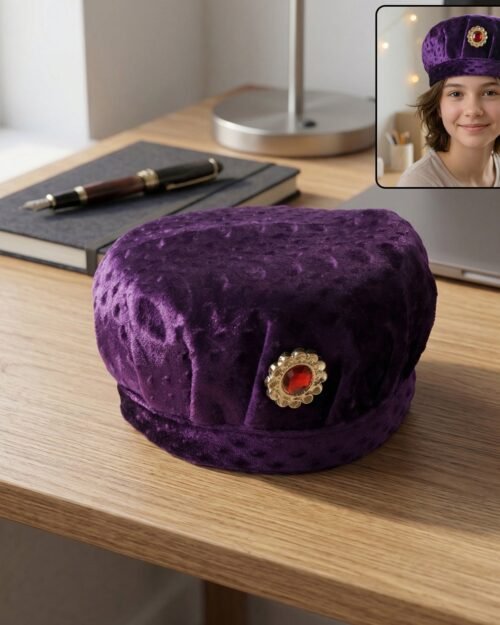 royalpurplevelvetcap-WOSKU-01.jpg Velvet Boys Cap – Elegant Festive Headwear with Stone Brooch