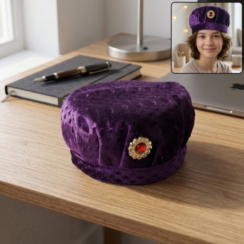 Velvet Boys Cap – Elegant Festive Headwear with Stone Brooch