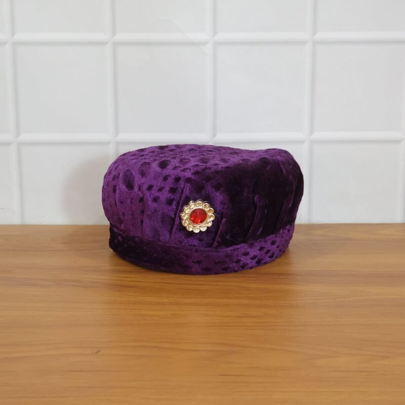Velvet Boys Cap – Elegant Festive Headwear with Stone Brooch