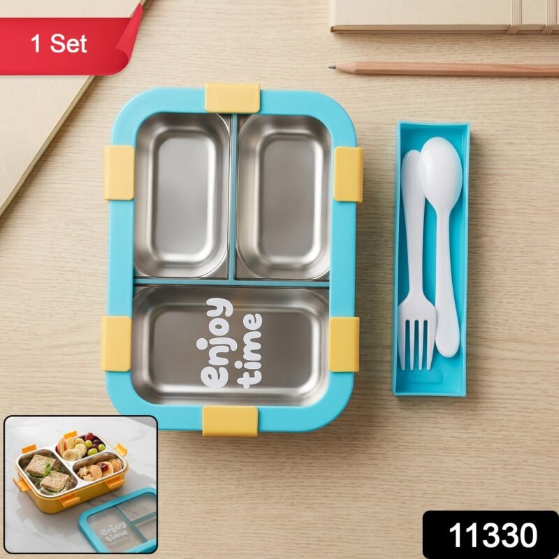 sku_6aae0a54-0132-40ba-8009-8fa7a3ce65c8.jpg Airtight 3 Compartment Stainless Steel Lunch Box � Food Organiser