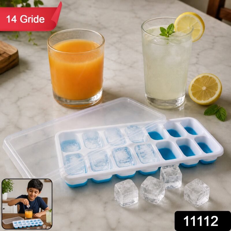 sku_aa641f98-bf74-43be-bc5a-3f70a7e2a837.jpg Multipurpose Plastic Ice Cube Tray � 14-Grid with Lid for Easy Freezing