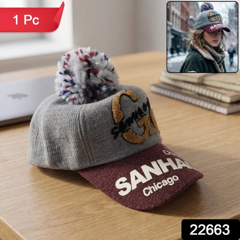 Women's Winter Woolen Baseball Cap – Cozy Pom Pom & Sun Protection