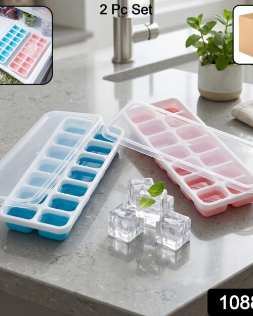 sku_c078948e-e360-4800-aebc-d3b2954b9126.jpg Plastic Ice Cube Tray with Lid � Hygienic & Easy Release, Pack of 2