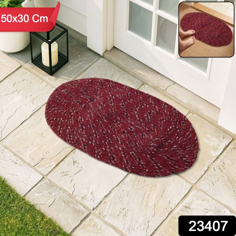 sku_f07a8bb1-9dc4-4a38-b60e-714110d9fa32.jpg Red Oval Non-Slip Floor Mat � Durable & Soft for Indoor Use