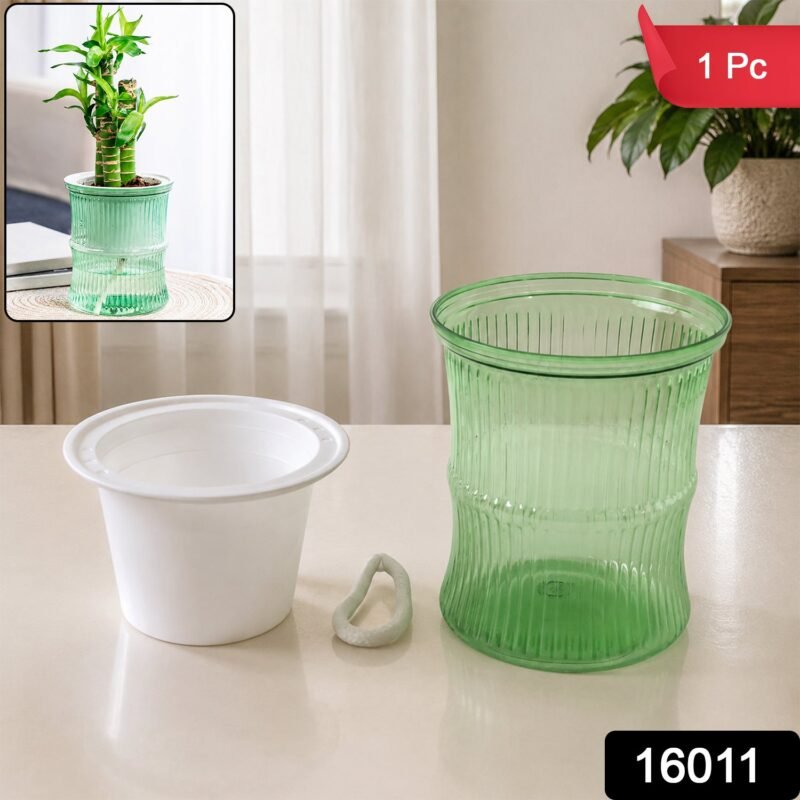 Self-Watering Bamboo Style Plastic Flower Pot � Easy Indoor Plant Care