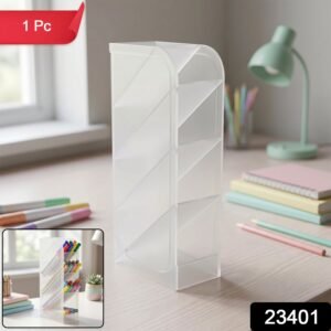 Desk Organizer � 4 Compartments in Clear Plastic for Office Supplies