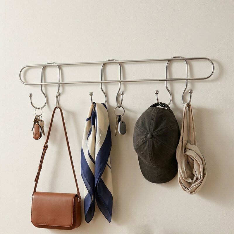 stainlesssteelLaddleHook04.jpg Wall Mounted Metal Hook Rack – Sleek & Heavy Duty Organizer