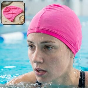 swimming-cap_2_-1.jpg Small Premium Stretchable Pink Swimming Cap � Comfortable Fit for Short Hair
