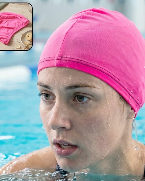 Small Premium Stretchable Pink Swimming Cap � Comfortable Fit for Short Hair