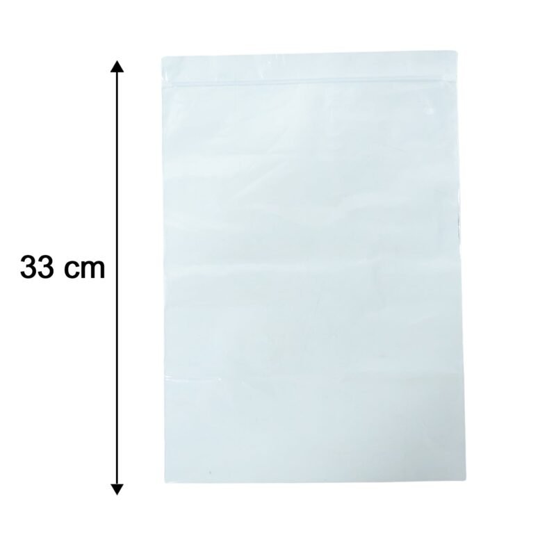 transparentZipLockPouches-size.jpg Plastic Zip Lock Bag – Reusable 33x23 cm for Secure Storage