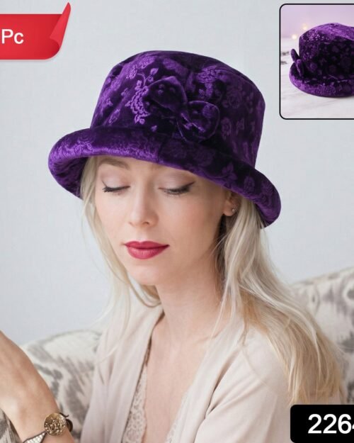 Velvet Floral Bucket Hat – Elegant Winter Accessory for Women
