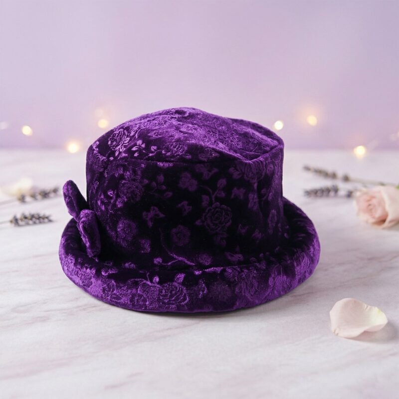 winterhat-03.jpg Velvet Floral Bucket Hat – Elegant Winter Accessory for Women